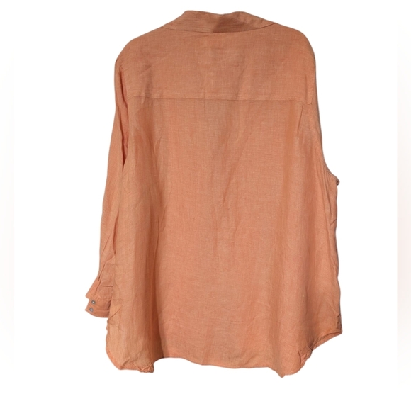 Sigrid Olsen Orange 100% Linen Roll Tab Sleeve Relaxed Button Down Shirt Size 2X - Picture 2 of 7